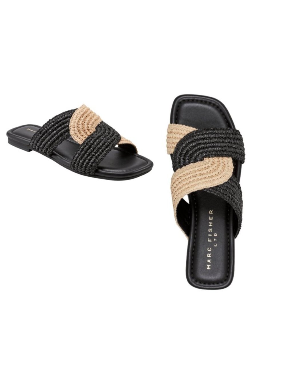 Marc Fisher Navie Slip-On Sandals Raffia Black Natural Slides Size 8.5 - Picture 2 of 12